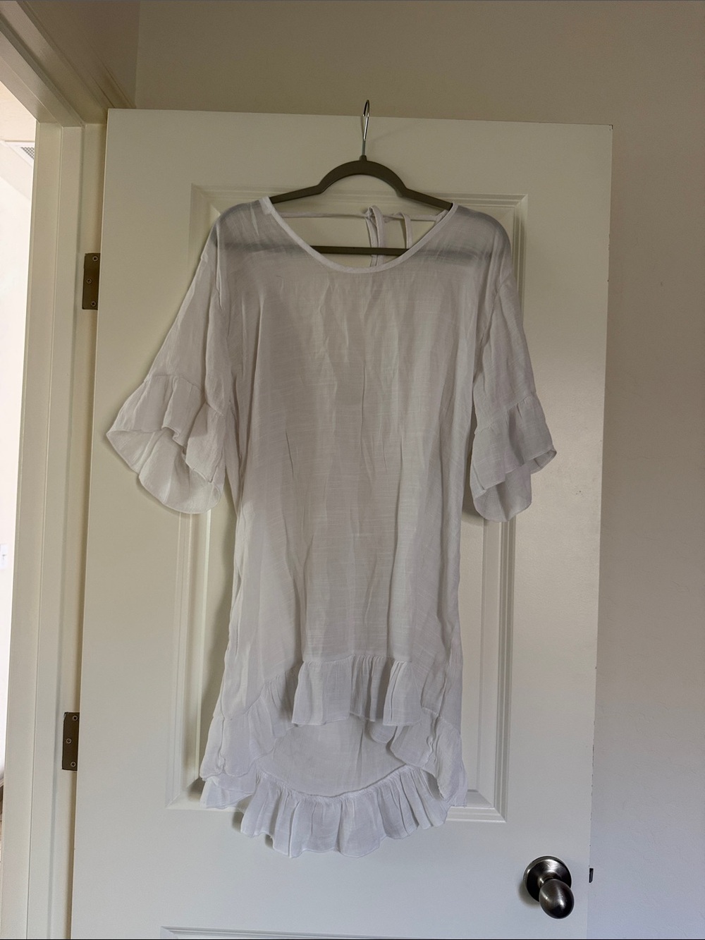 Women’s White Ruffle-Sleeve Mini Dress